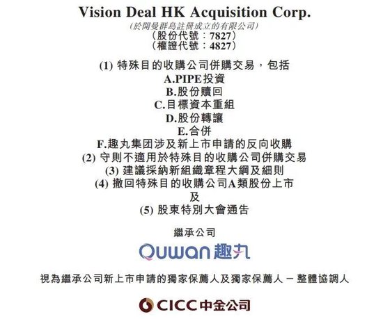 趣丸借壳SPAC香港上市终止，卫哲发起的Vision Deal被停牌：决定申请复核