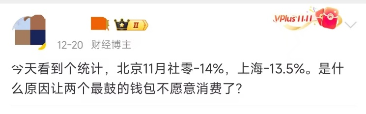 京沪11月社零数据下滑说明消费降级？专家：错！这是暖冬及消费活动前置引发的